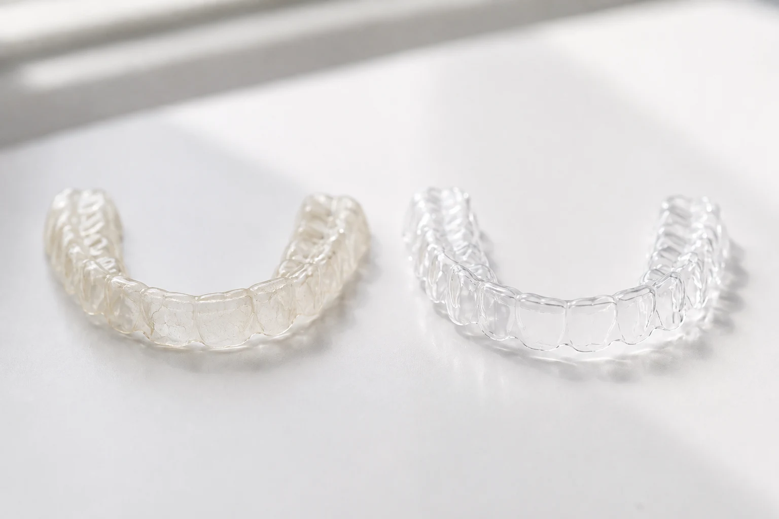 When to replace a retainer: a worn, cloudy clear retainer beside a new clear one